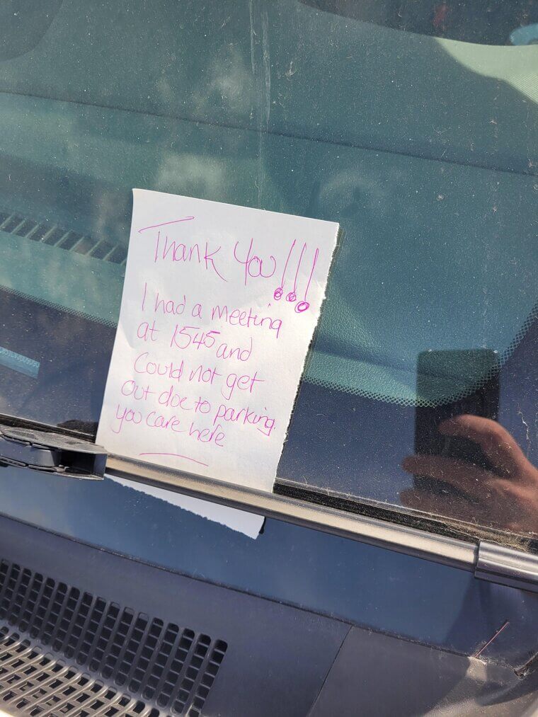 A Note Explaining a Parking Predicament