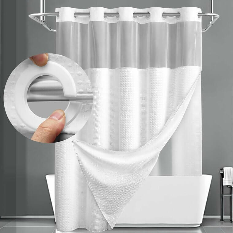 Upgrade Your Bathroom with White Waffle Shower Curtain Set