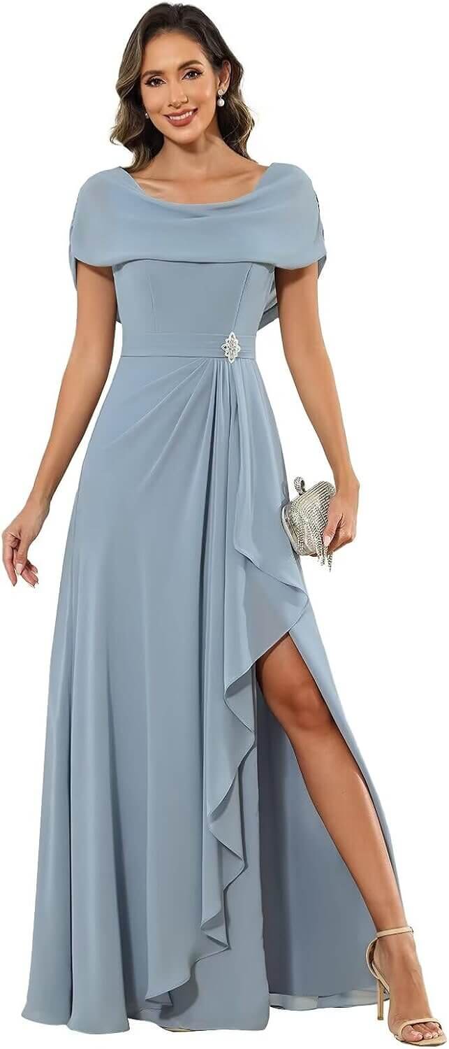 Chiffon Cape Sleeve Dress - Elegant Evening Wear 