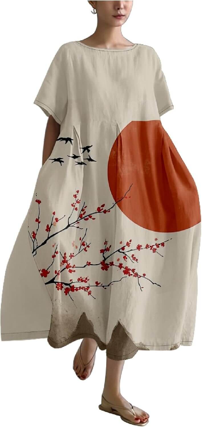 Japanese Art Style Dress - Unique Prints for Plus Size Women 