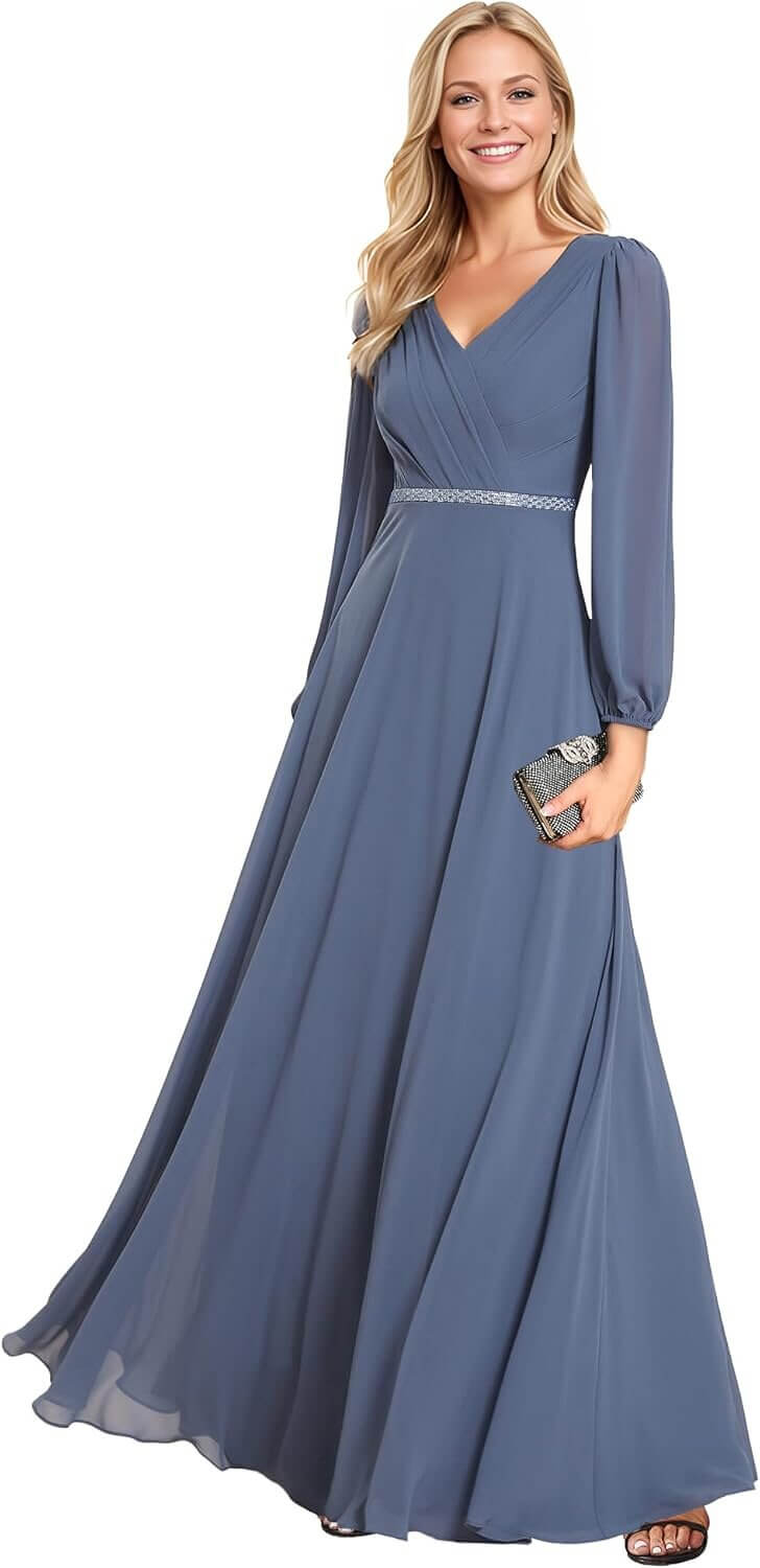Ever-Pretty Long Sleeve Dress: Elegant Evening Look 