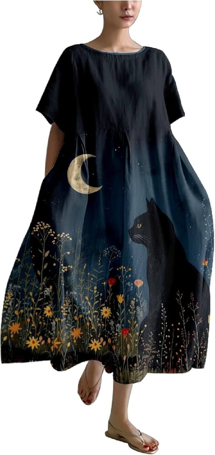 Cat Graphic Maxi Dress - Perfect for Summer Parties! 