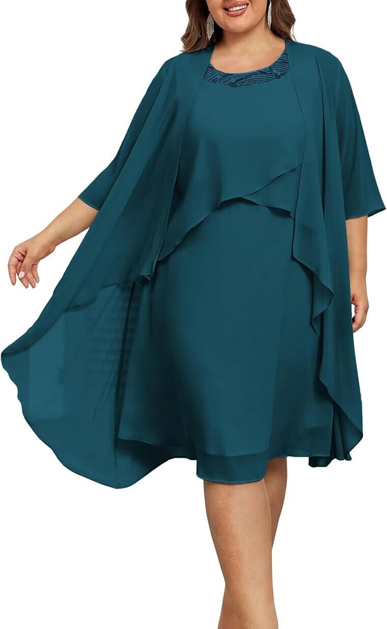 Plus Size Dress with Jacket - Flowy Elegance for Weddings - Don’t Miss the 5% Discount!