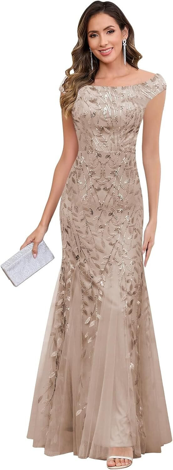 Sequin Off-Shoulder Dress - Perfect for Weddings & Formal Events 