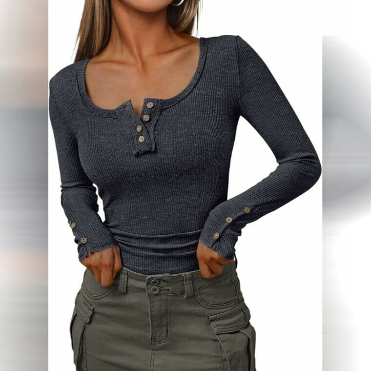 Stay Cozy and Chic with Kissfix Henley Top for Fall Enjoy 13% Off!