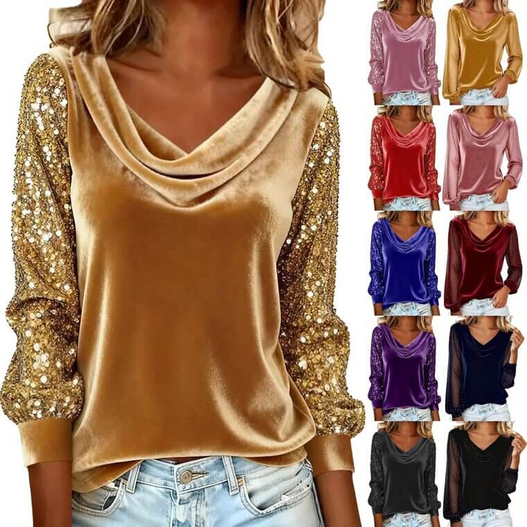 Velvet Cowl Neck Top - Sparkle This Season! 