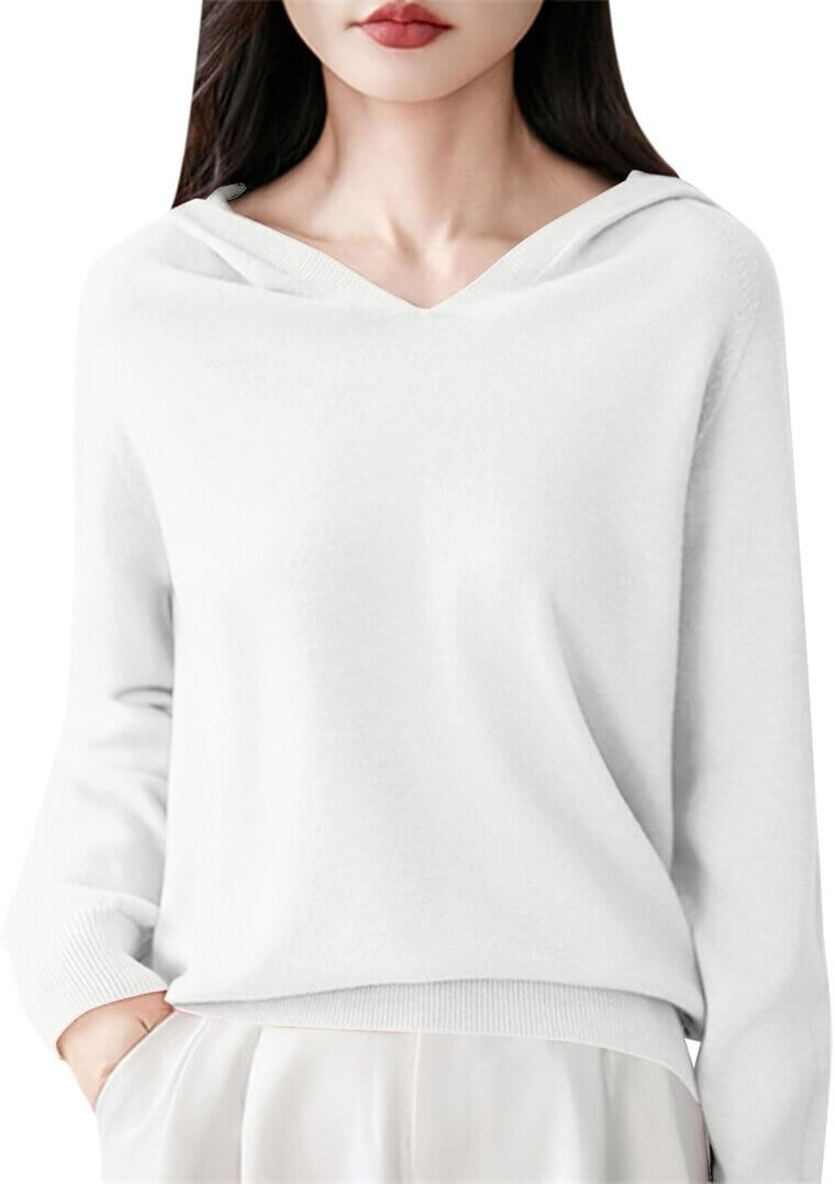 Cashmere V-Neck Hoodie - Cozy Luxury for Fall & Winter 
