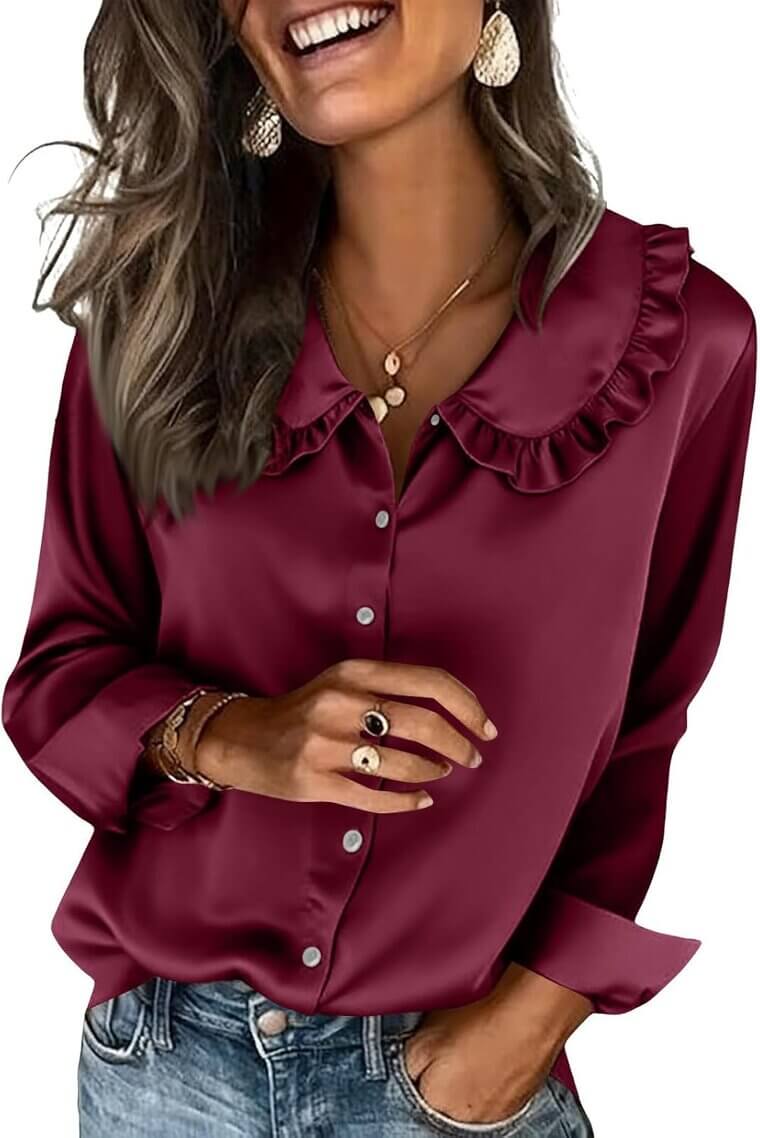 Silk Satin Ruffle Blouse - Perfect for Business or Casual Wear 