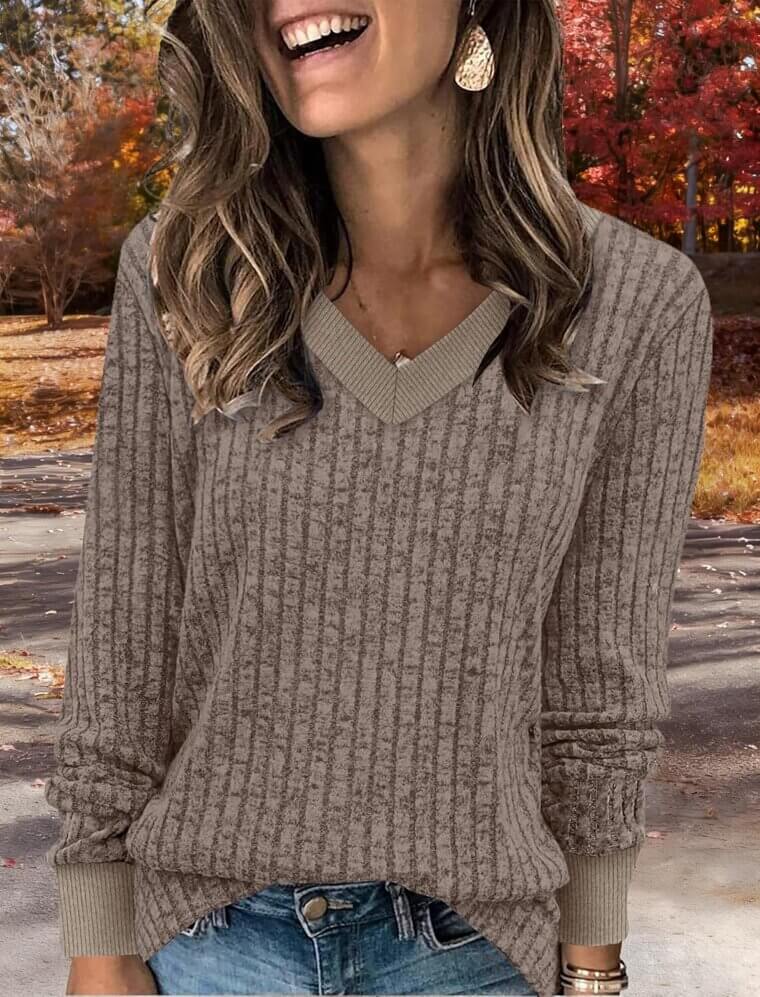V Neck Color Block Tunic - Perfect Casual Fall Tops 