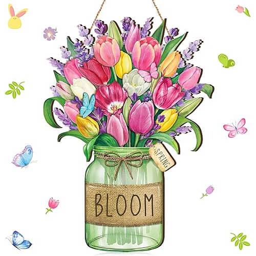 Stylish Spring Tulip Door Sign that Welcomes Guests Warmly. Now 7% Off!