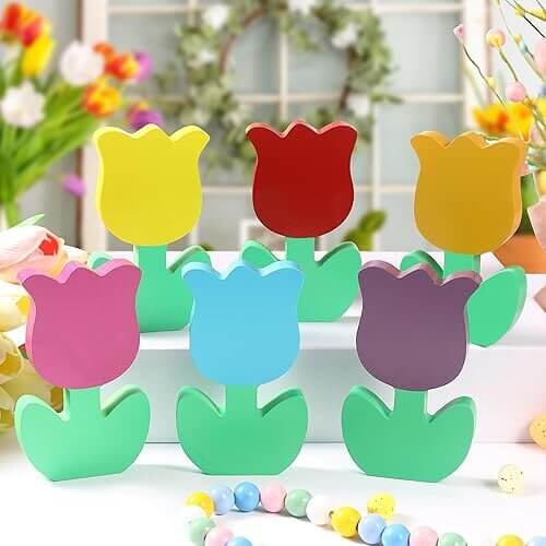 Rustic Wooden Tulip Flowers Set that Adds Farmhouse Elegance. 