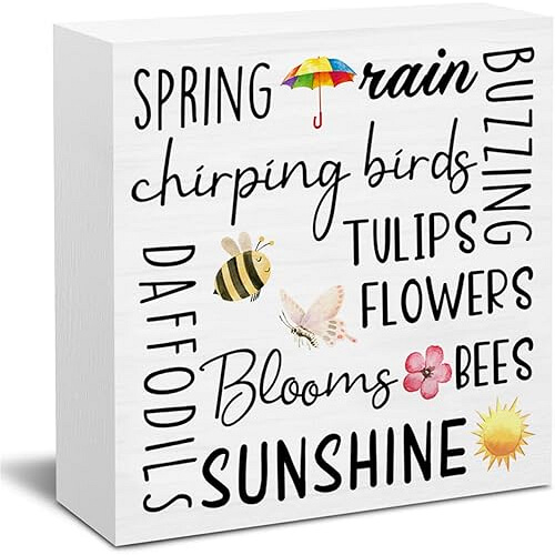 Charming Spring Quote Wooden Block Sign that Brightens Your Space. 