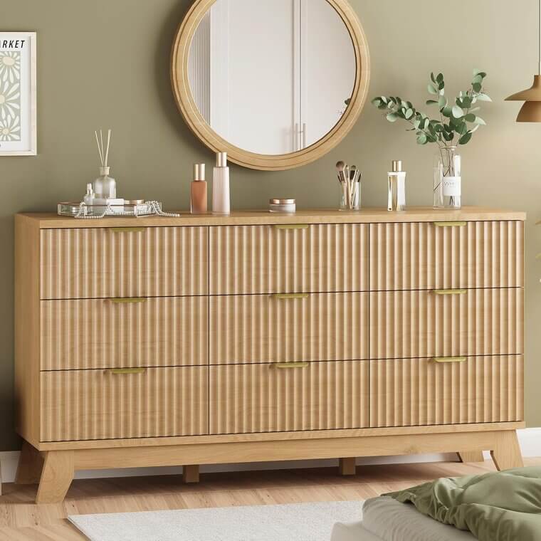 Fluted Dresser: 57" Wide, 9 Drawers, Perfect for Bedroom or Living Room - 22% Off!