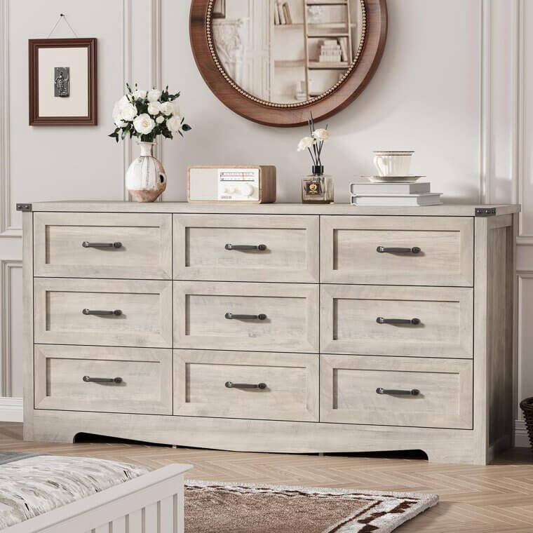 9-Drawer Wood Dresser - Versatile Storage for Any Room 