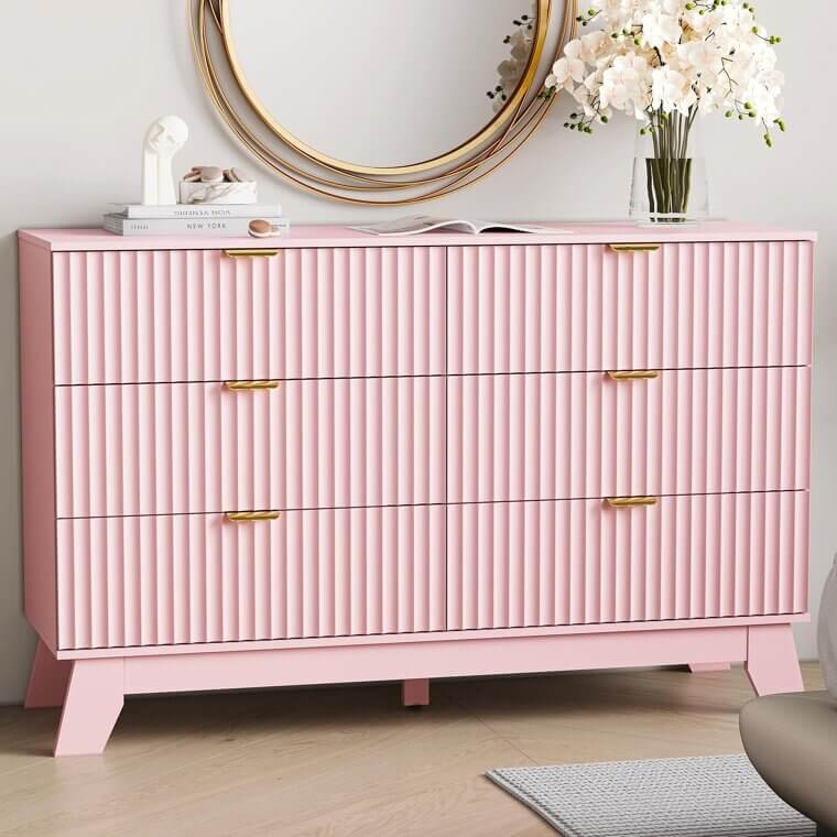 Pink 6 Drawer Dresser - Stylish Storage Solution for Your Home - 10% Off!
