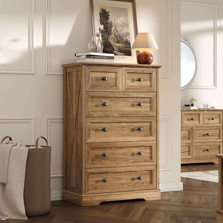 Farmhouse 6 Drawers Dresser - Perfect for Bedroom or Living Room 