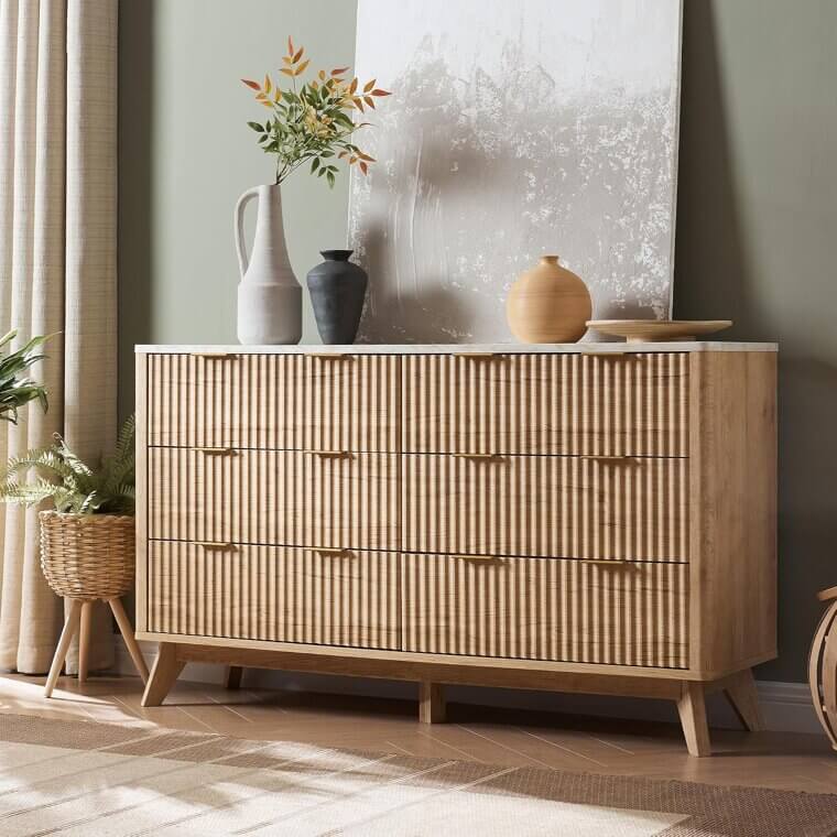 T4TREAM Fluted Dresser - Modern Elegance with Faux Marble Top - Now 18% Off!