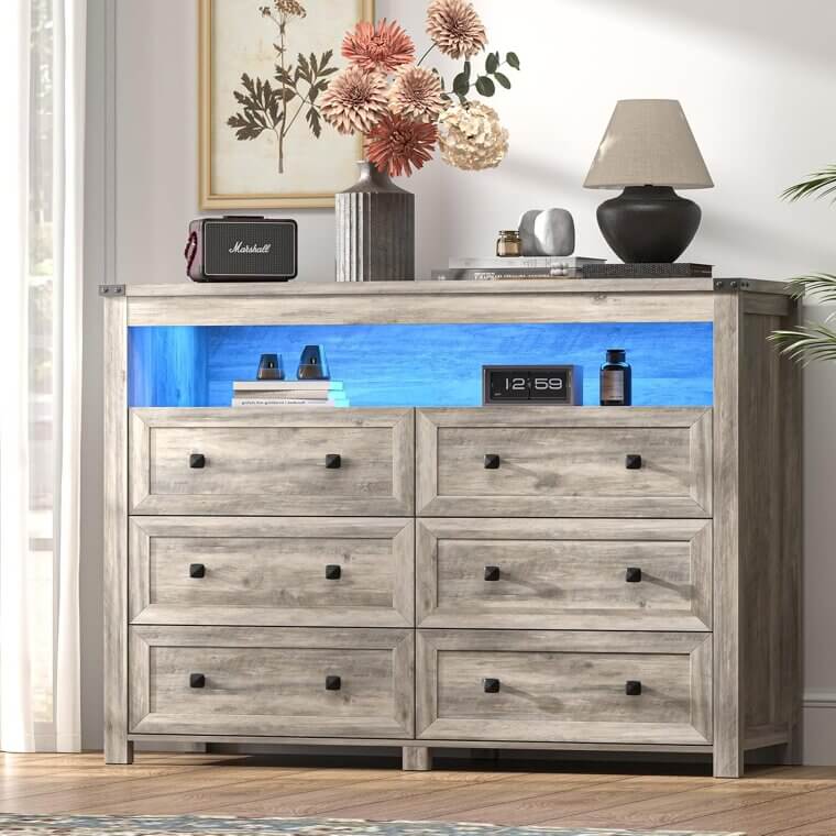 Modern LED Dresser with Power Outlet - Stylish Storage Solution 
