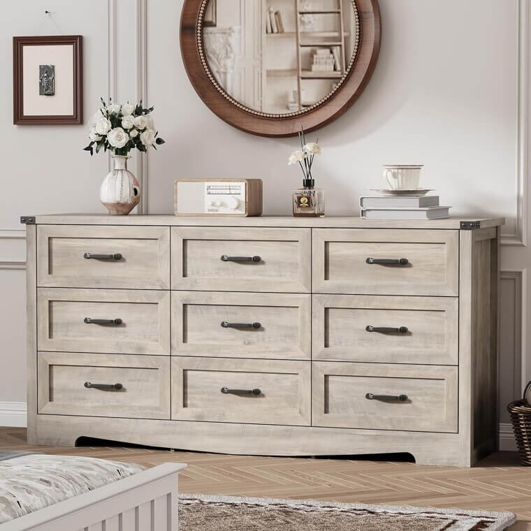 Grey 9-Drawer Dresser - Modern Storage Solution for Your Home 