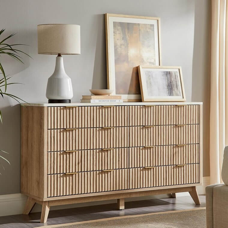 T4TREAM Fluted Dresser - Modern Elegance with Faux Marble Top 