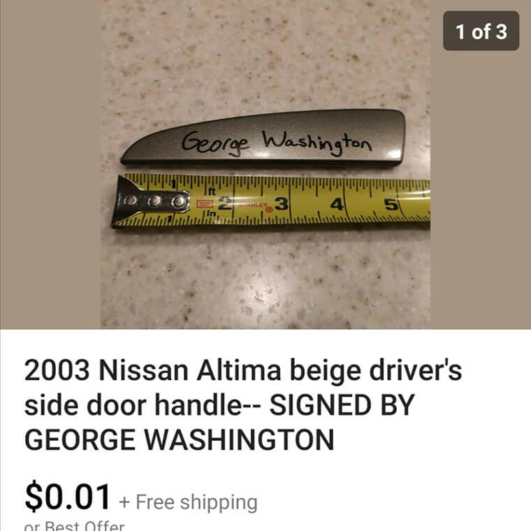 A Nissan Altima Car Door Handle - Signed by George Washington