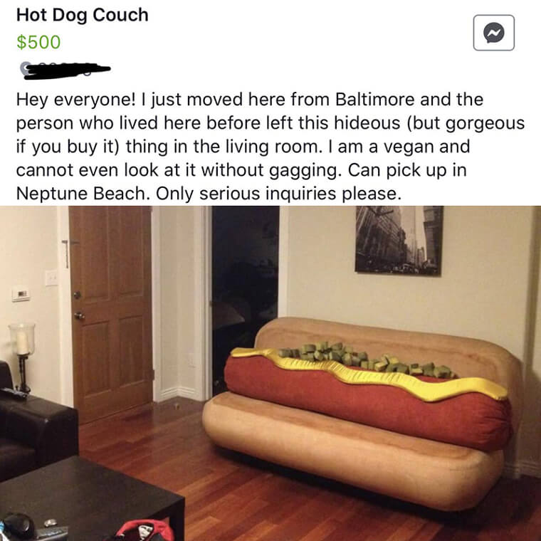 Hideous (But Gorgeous If You Buy It) Hot Dog Couch