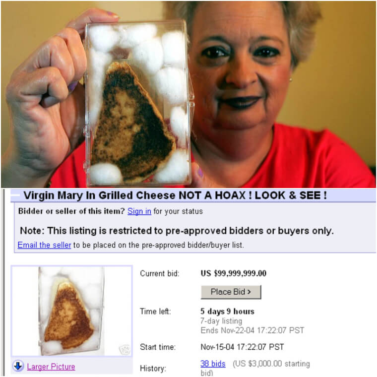 A Really Old Grilled Cheese with the Virgin Mary on It