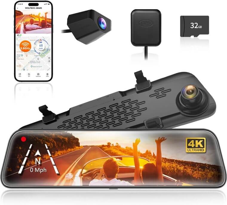 WOLFBOX Mirror Dash Cam - 4K Clarity & Parking Aid - Don’t Miss the 24% Discount!