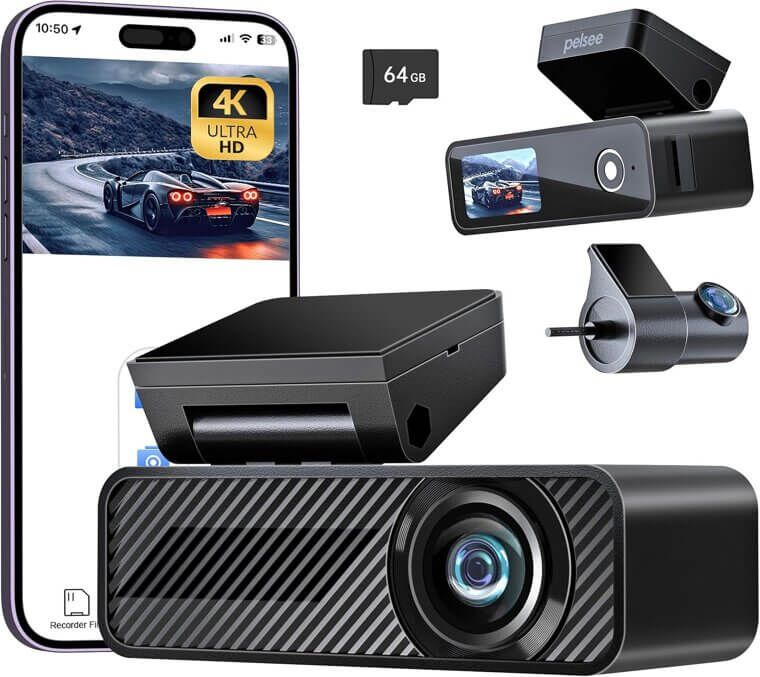Pelsee 4K Dash Cam - Front & Rear Clarity 