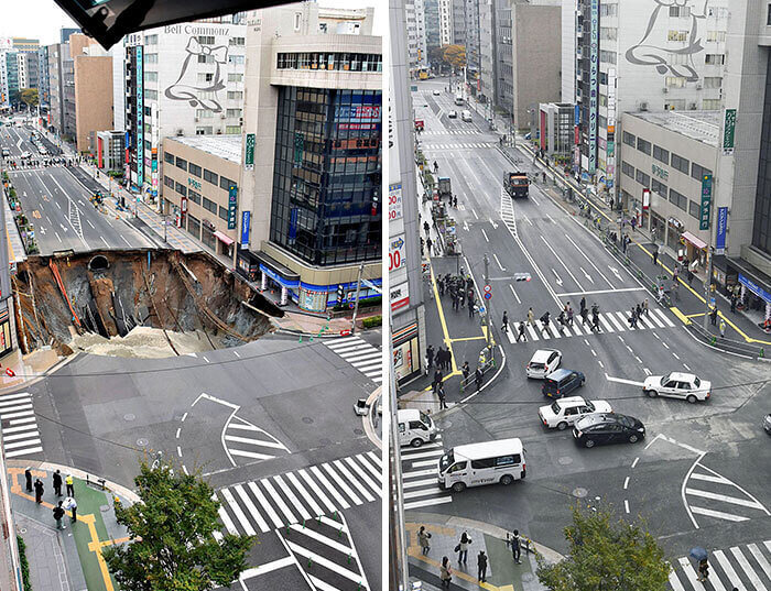 Japan Repairs A Sinkhole In Fukuoka City In Ultra Quick Time