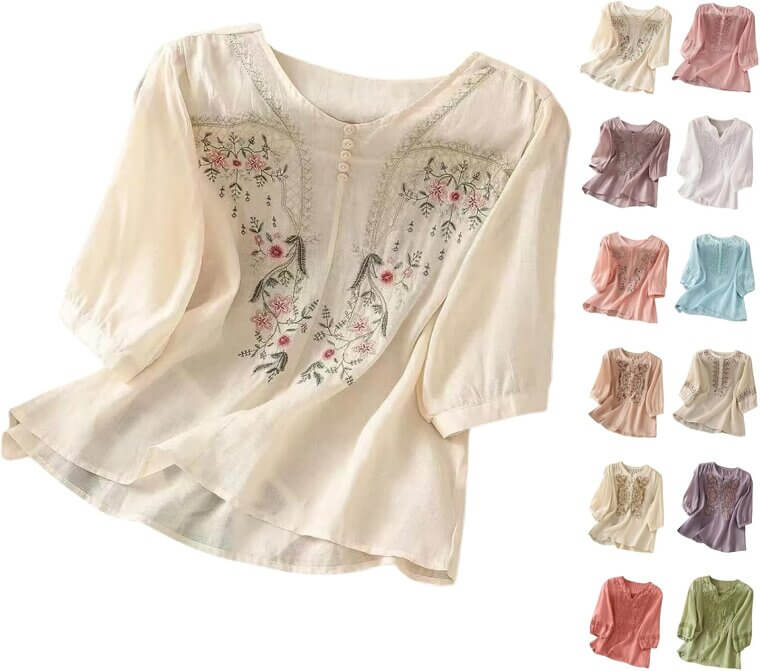 Embroidered Linen Blouse - Boho Chic for All Seasons 