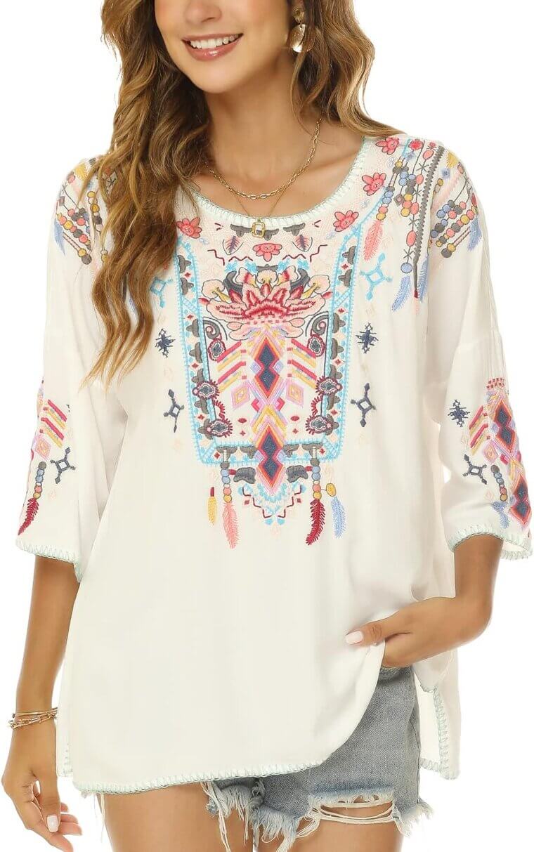 LauraKlein Embroidered Blouse - Bohemian Style, Perfect for Summer! 