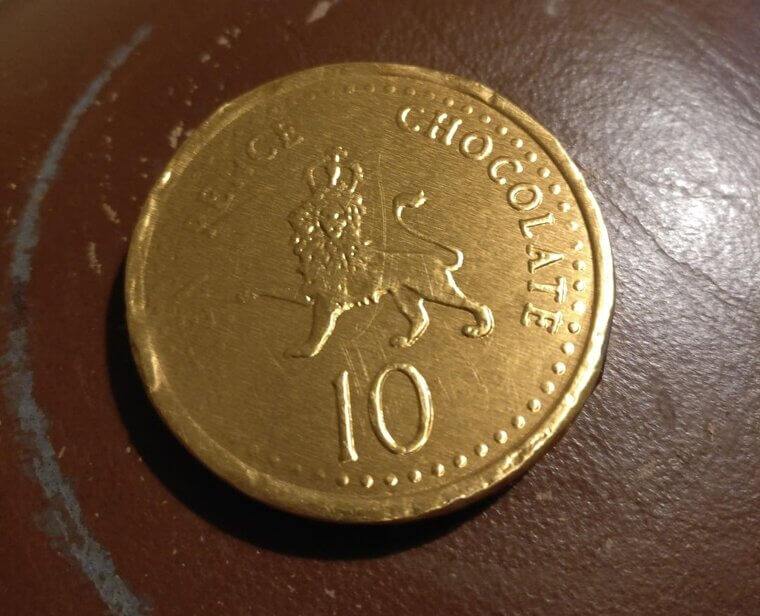 Chocolate Coins Wrapped in Gold Foil