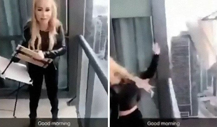 This Influencers Way of Saying "good Morning" Is Throwing a Chair off Her Balcony