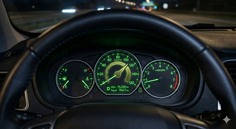 Speedometer With Arrow Means Cruise Control Engaged