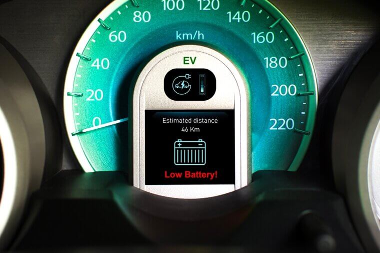 Electric Plug And Battery Means EV Charge Low
