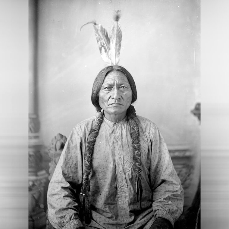 Touro Sentado posando para um retrato