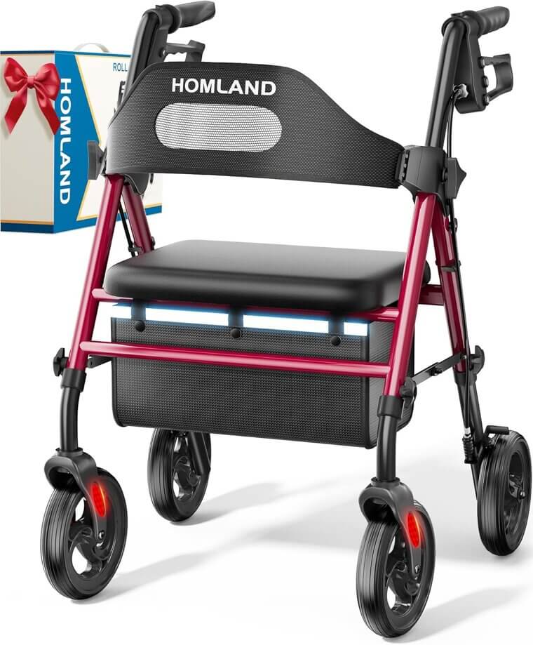 HOMLAND Rollator Walker - Lightweight, Foldable, Adjustable for Seniors - Now 33% Off!