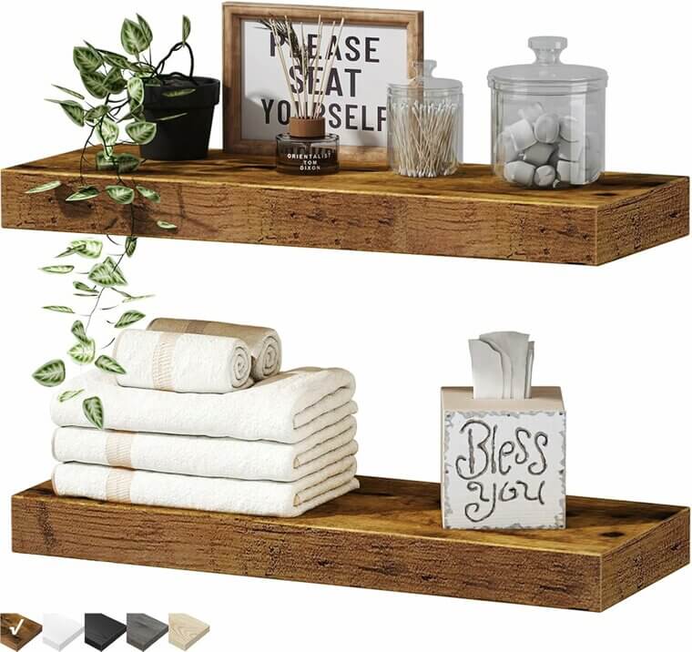 Transform Your Bathroom with QEEIG Floating Shelves - Rustic Elegance Now 25% Off!