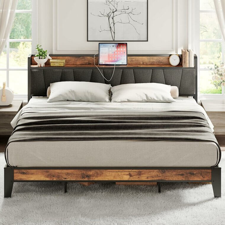 LIKIMIO King Bed Frame with Storage & Charging Station - Cozy & Functional - Enjoy 10% Off!
