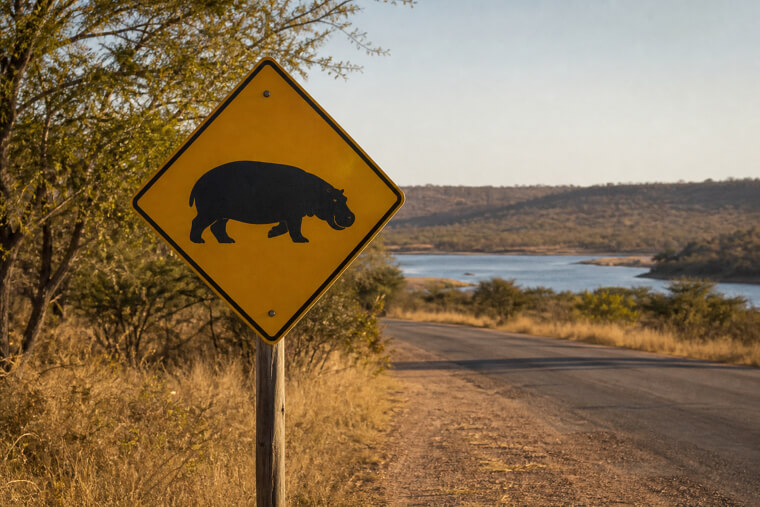 South Africa's "Hippo Crossing" Signs Mean Business