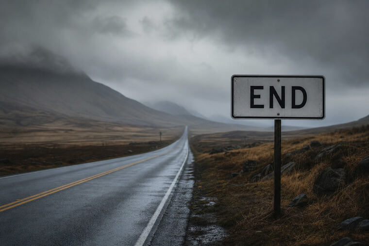 "End" Sign Standing Alone Sparks Existential Dread