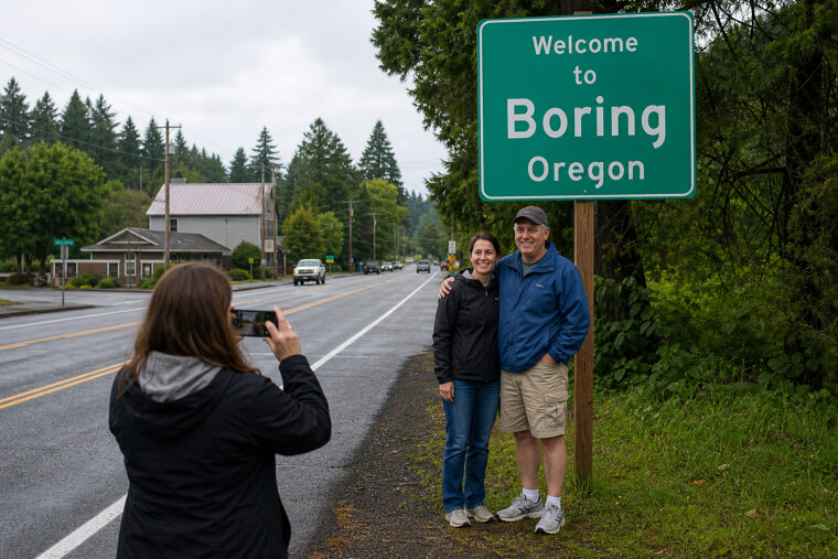 The "Welcome to Boring" Sign in Oregon