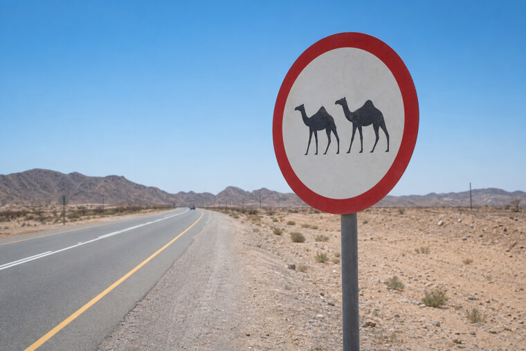 "No Overtaking" Signs Where Two Camels Race