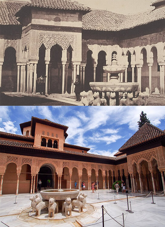 Granada's Court Of The Lions - 1840 & 2021