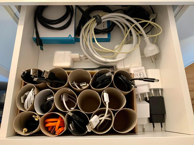 Organize Cords With Toilet Paper Rolls