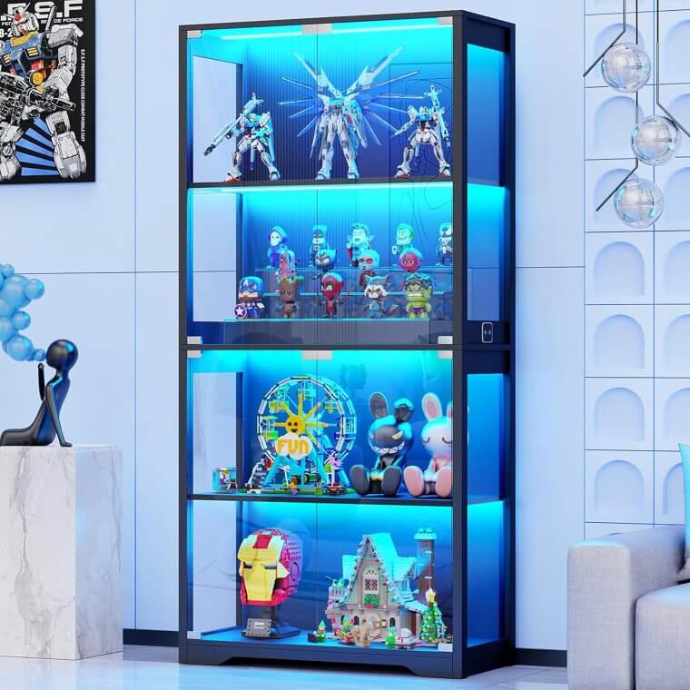 Glass Display Cabinet with LED Lights and Sensor - Perfect for Collectibles! - Now 15% Off!