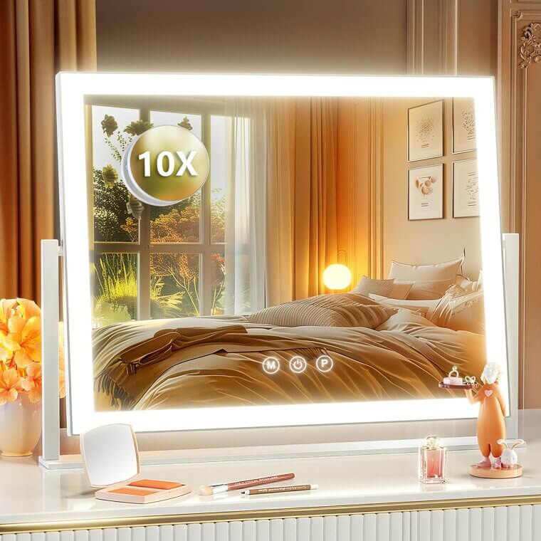 Hollywood Vanity Mirror with LED Lights & 10X Magnification - Perfect Gift! 