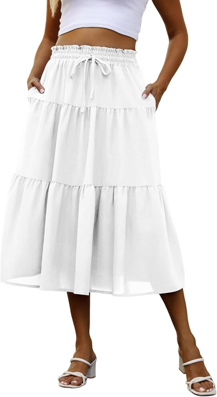 Anbech Midi Skirt: Trendy High Waisted Boho Style for Summer Fun! 