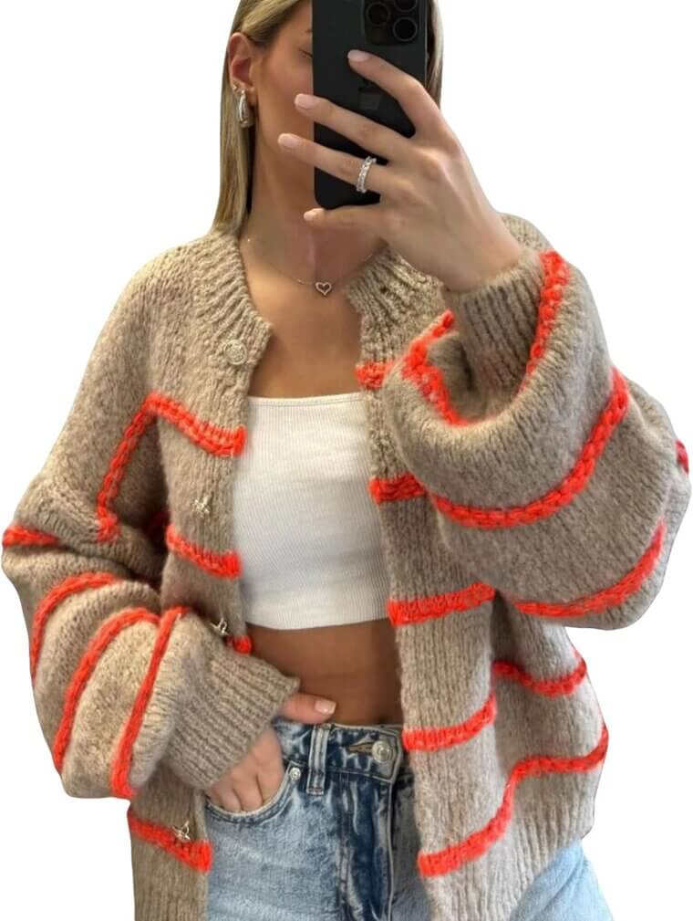 QIBABU Striped Cardigan - Cozy and Chic Style - Don’t Miss the 8% Discount!